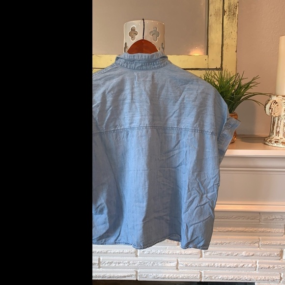 Madewell Denim Short-Sleeve Tie-Front Shirt Slouchy Relaxed Fit Size Small - Picture 4 of 6